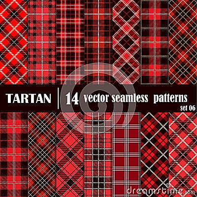 Set Tartan Seamless Pattern in red colors Vector Illustration