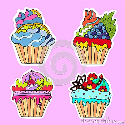 A set of tasty cakes for design Vector Illustration