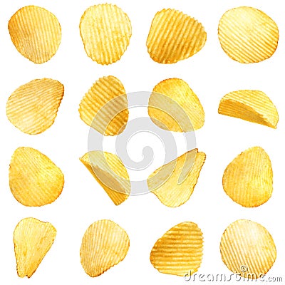 Set of tasty ridged potato chips Stock Photo