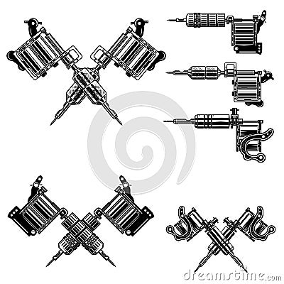 Set of tattoo machine illustrations. Design elements for tattoo studio decoration, logo, label, emblem, sign. Vector Illustration