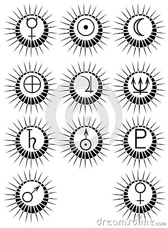 Set of tattoos with planets symbols isolated Vector Illustration