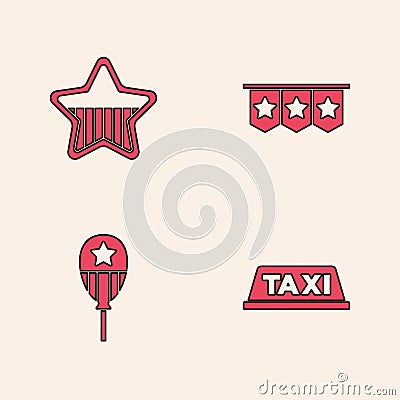 Set Taxi car roof, USA Independence day, Carnival garland with flags and Balloons icon. Vector Vector Illustration