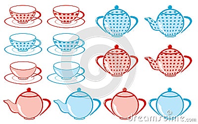 Set of tea cup, teakettle Vector Illustration