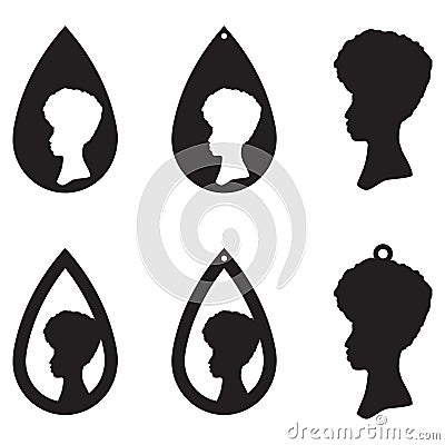 Set of teadrop african ethnic style earrings isolated on white background Cartoon Illustration