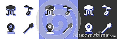 Set Teaspoon, Coffee table, Location with coffee bean and beans icon. Vector Vector Illustration