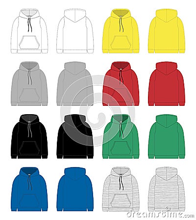 Set of technical sketch for men hoodie. Template hoody Stock Photo