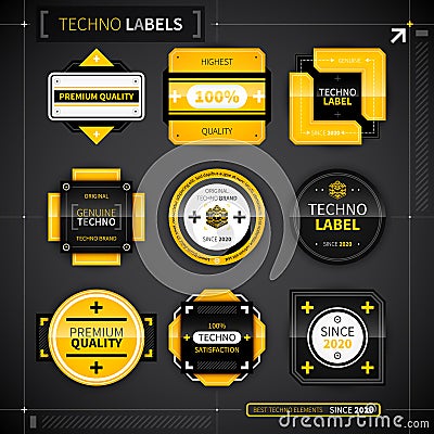 Set of 9 techno labels Vector Illustration