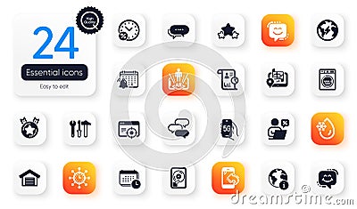 Set of Technology flat icons. Smile chat, World time and Augmented reality elements for web application. Vector Vector Illustration