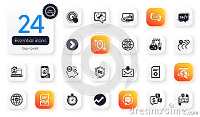 Set of Technology flat icons. Spanner, 5g internet and 24h service elements for web application. For design. Vector Vector Illustration