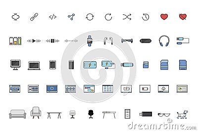 Set of technology gaming hacking device icons Stock Photo