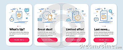 Set of Technology icons, such as Augmented reality, Exam time, Alarm bell symbols. Comments line icons. Vector Vector Illustration