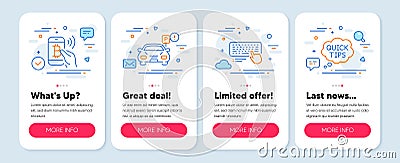 Set of Technology icons, such as Bitcoin pay, Parking, Computer keyboard symbols. Quick tips line icons. Vector Stock Photo