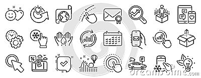 Set of Technology icons, such as Click here, Augmented reality, Refrigerator app. Vector Vector Illustration