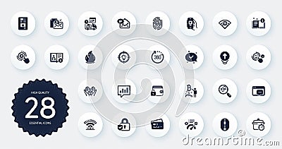 Set of Technology icons, such as Coffee vending, Cogwheel settings and Technical algorithm flat icons. Vector Vector Illustration