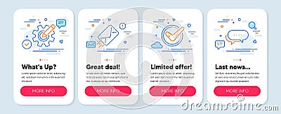 Set of Technology icons, such as Confirmed, E-mail, Cogwheel symbols. Dots message line icons. Vector Vector Illustration