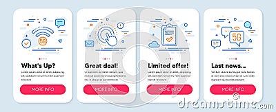 Set of Technology icons, such as 5g wifi, Checklist, Click hand symbols. 5g internet line icons. Vector Vector Illustration
