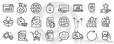 Set of Technology icons, such as Loyalty points, Analysis graph, Scroll down. Vector Vector Illustration