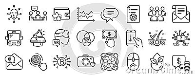 Set of Technology icons, such as Organic product, Coins, Group. Vector Vector Illustration