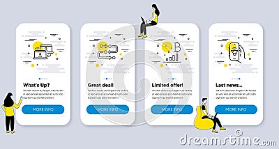 Set of Technology icons, such as Outsource work, Bitcoin graph, Methodology. Vector Vector Illustration