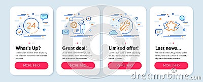 Set of Technology icons, such as Recovery tool, Settings blueprint, 24 hours symbols. Star line icons. Vector Vector Illustration