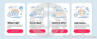 Set of Technology icons, such as Scroll down, Heart, Group symbols. Star line icons. Vector Vector Illustration