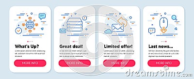 Set of Technology icons, such as Share mail, Logistics network, Servers symbols. Scroll down line icons. Vector Vector Illustration