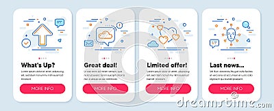 Set of Technology icons, such as Upload, Heart, Cloud communication symbols. Face biometrics line icons. Vector Vector Illustration