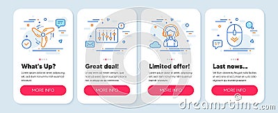 Set of Technology icons, such as Wind energy, Support, Dj controller symbols. Scroll down line icons. Vector Vector Illustration