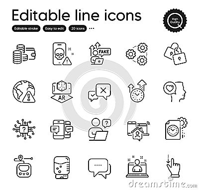 Set of Technology outline icons. Contains icons as Augmented reality, Work home and Online question elements. Vector Stock Photo