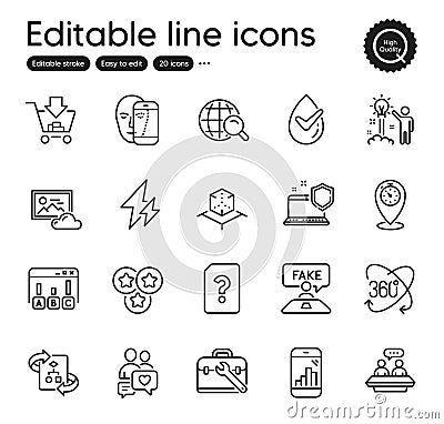 Set of Technology outline icons. Contains icons as Face biometrics, Photo cloud and Technical algorithm elements Vector Stock Photo