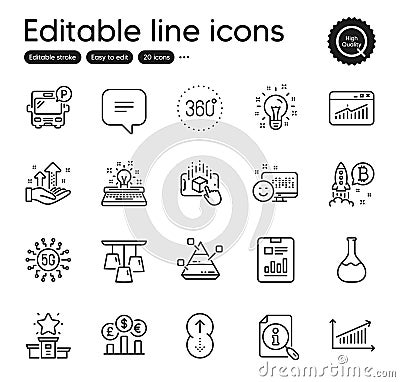 Set of Technology outline icons. Contains icons as Swipe up, Website statistics and Chemistry lab elements. Vector Vector Illustration