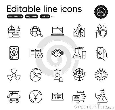 Set of Technology outline icons. Contains icons as Warning, Health app and Web lectures elements. For website. Vector Vector Illustration