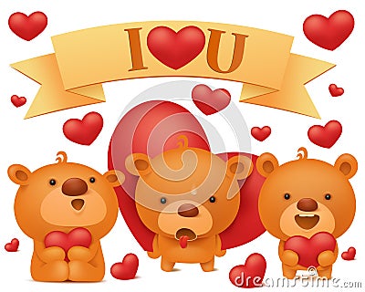 Set of teddy bear emoji characters with red hearts Stock Photo