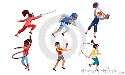 Set of teenagers doing various kinds of sports activities. Vector illustration in flat cartoon style Vector Illustration