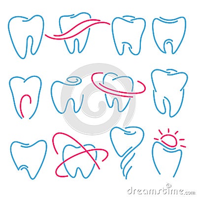 Set of teeth, tooth icons on white background. Can be used as logo for dental, dentist or stomatology clinic Vector Illustration