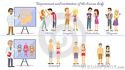 Set Temperament of People and Constitution Body Vector Illustration