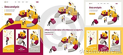 Isometric Collecting and Analyzing Data Vector Illustration