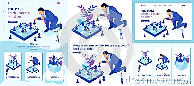 Isometric Set Concept Big Business, Chess Game Vector Illustration