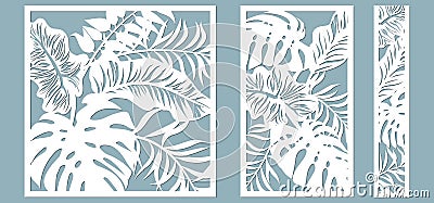 Set template for cutting. Palm leaves pattern. Laser cut. Vector illustration Vector Illustration