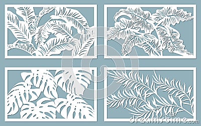 Set template for cutting. Palm leaves pattern. Laser cut. Vector illustration Vector Illustration