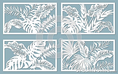 Set template for cutting. Palm leaves pattern. Laser cut. Vector illustration Vector Illustration