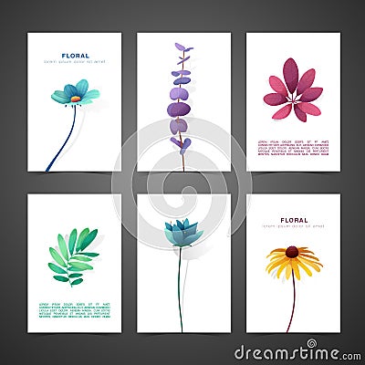 Set template design card with flower decor. Invitation set with minimal design. Decor with flower, plant, herb. Luxury Vector Illustration