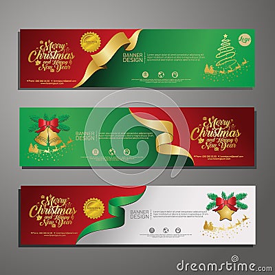 Set template design Merry Christmas horizontal banner. Christmas offer. Vector Vector Illustration