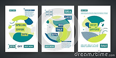 Set of template design of sale and offer banner. Abstract flyer modern graphic circle elements. Dynamical colored around Vector Illustration