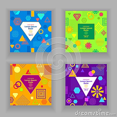 Set Template flyers or frames with Abstract pattern in postmodern Memphis Style Vector Illustration