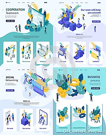 Isometric Cooperation Teamwork Business Process Vector Illustration