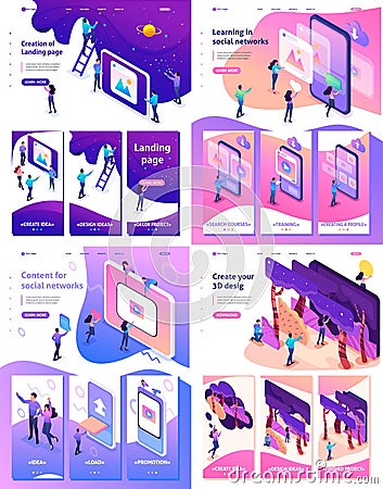 Isometric Learning Content for Social Network Vector Illustration