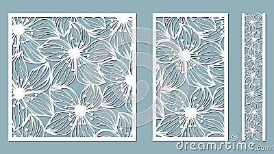 Set template for laser cutting and Plotter. Flowers, leaves for decoration. Vector illustration. Sticker set Orchid. plotter and Vector Illustration