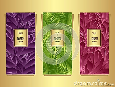 Set Template for package from Luxury background made by foil leaves in lilac green burgundy Vector Illustration