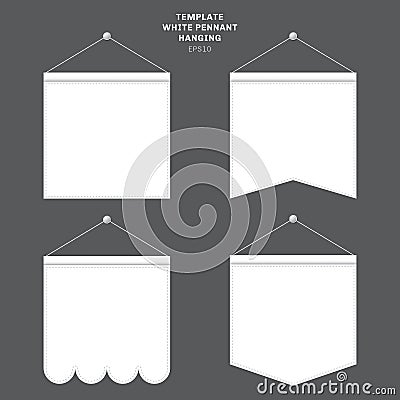 Set of template White pennant hanging on a wall. Advertising canvas outdoor banners mock up Vector Illustration